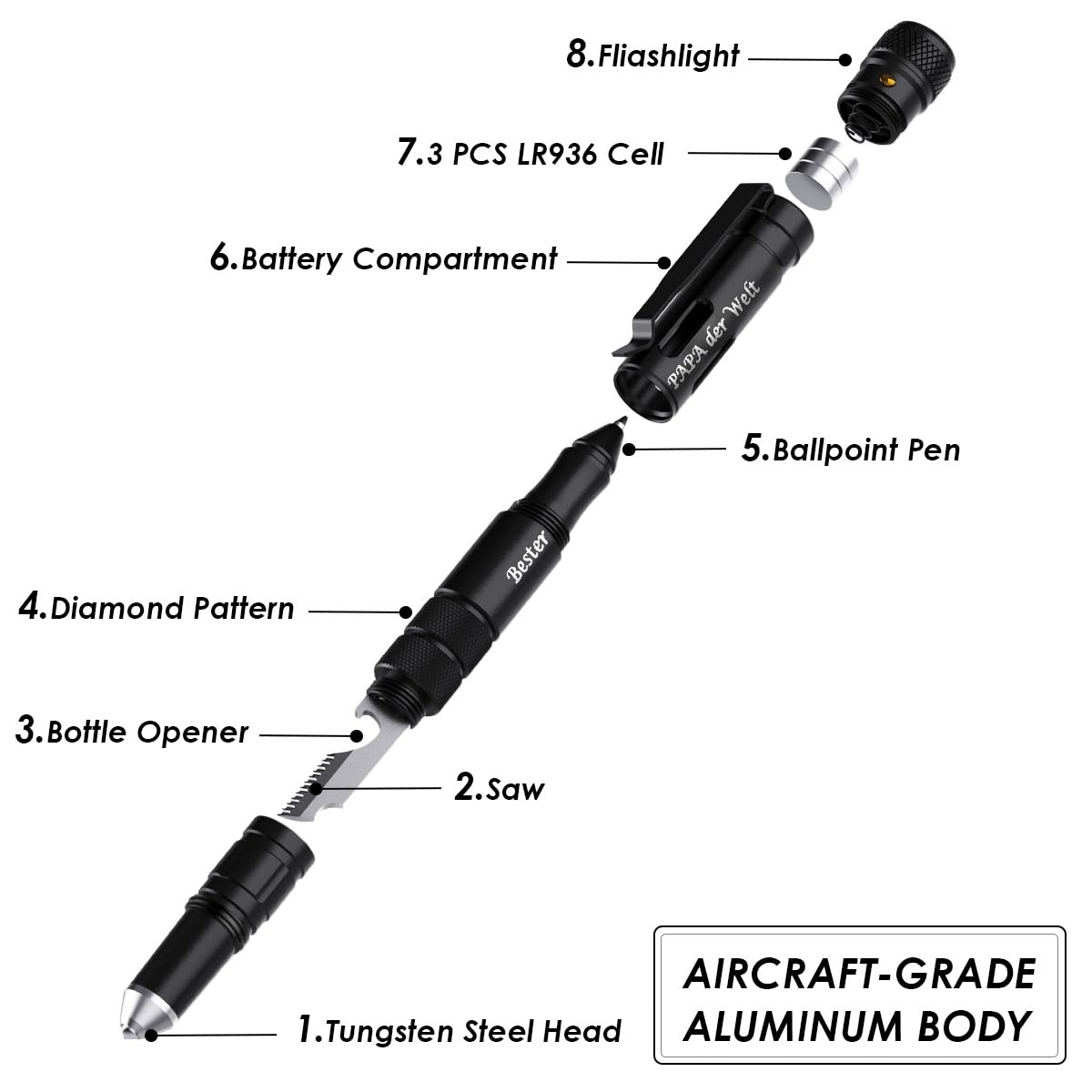 BIIB Geschenke für Männer, Multitool Pen mit LED für Feuerwehr Geschenk