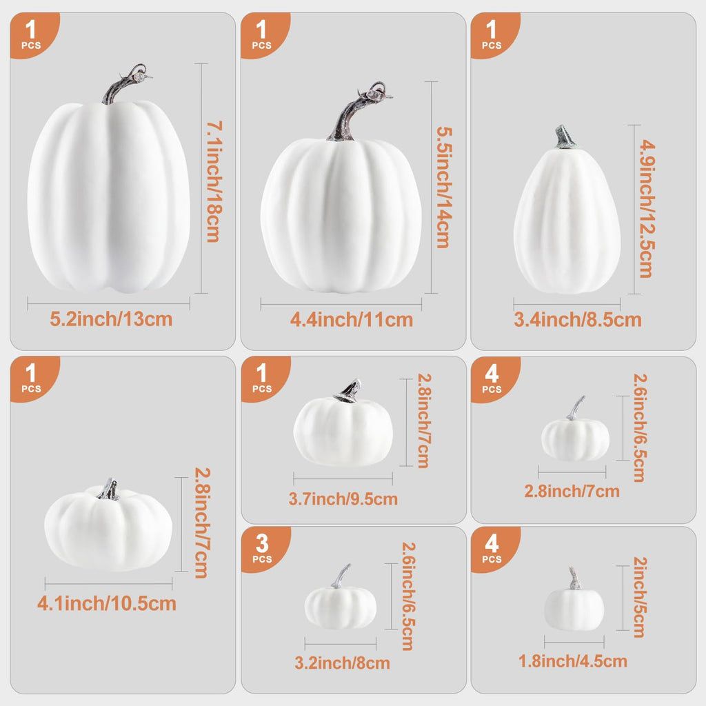 Benjia Kürbis Herbst Deko Dekoration Draußen, Groß Mini Orange Kürbisse Schaumstoff Zierkürbisse Herbstdeko Herbstdekorationen Halloween (Orange, 16 Stück)