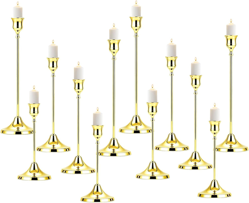 12er Set Goldene Kerzenständer 22/19/16cm – für Tisch, Kamin & Party