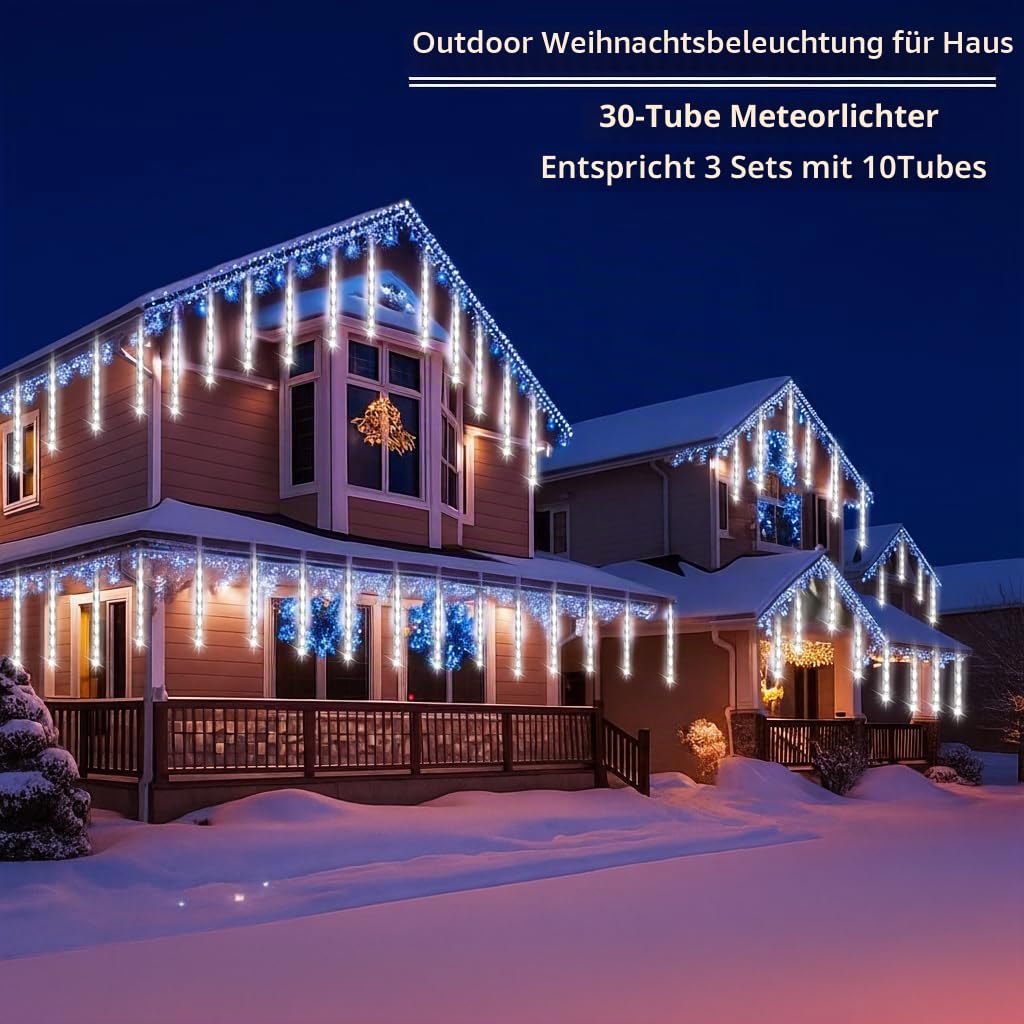 Kwaiffeo Weihnachtsdeko,10 Röhren LED Meteorschauer Lichterkette Außen, Wasserdichte Fallende Regen Lichter für Weihnachten Halloween Weihnachtsbaum Hochzeit Garten Fenster, Mehrfarbig