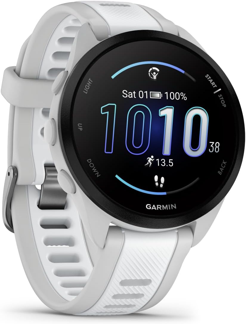 Garmin Forerunner 165 43mm - Lauf-Smartwatch, 1,2" AMOLED Touchscreen, bis zu 11 Tage Akkulaufzeit, 25+ Sport-Apps, Trainingsempfehlungen, Gesundheitsdaten, smarten Funktionen