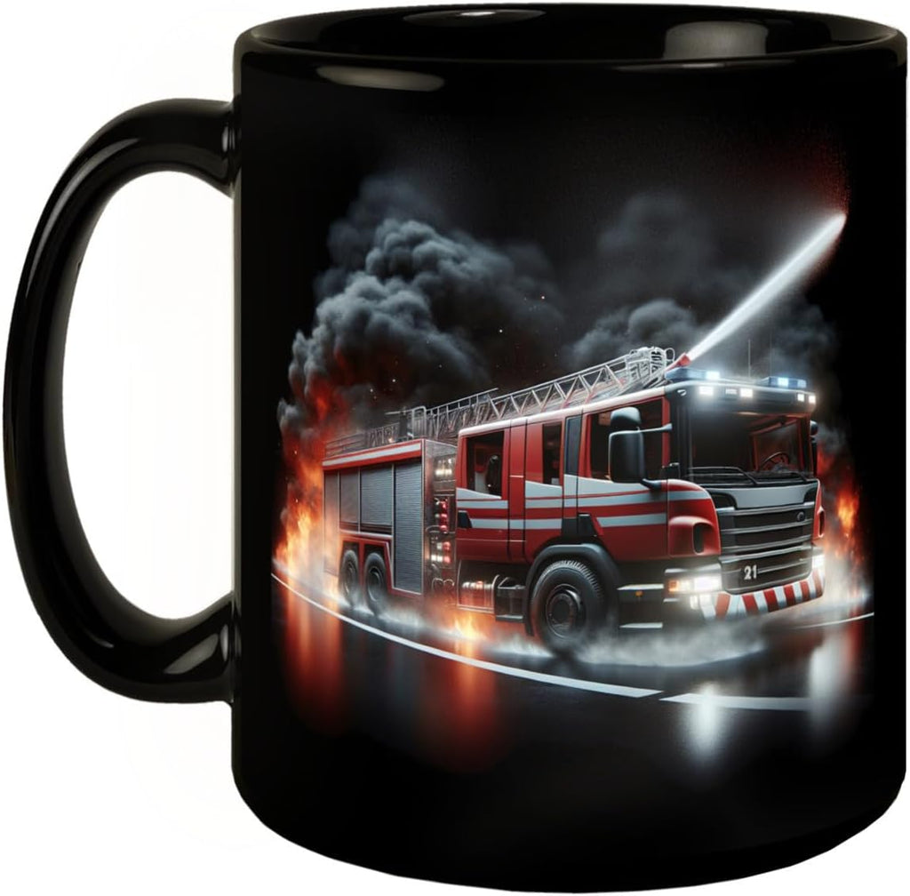 Feuerwehrfahrzeug im Einsatz Tasse in Schwarz Feuerwehr Tasse Einsatzfahrzeug Feuer Rettung Notfall Hilfe Löschfahrzeug Geschenk