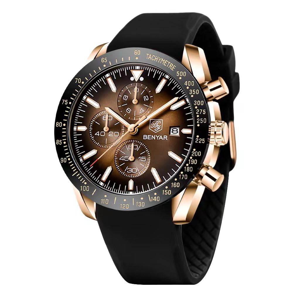 BENYAR Uhren Herren Analog Quarz Chronograph Herrenuhren Wasserdicht Datum Lederband Armbanduhr Lässig Business-Kleid fur Männer Klassische Elegantes Geschenk