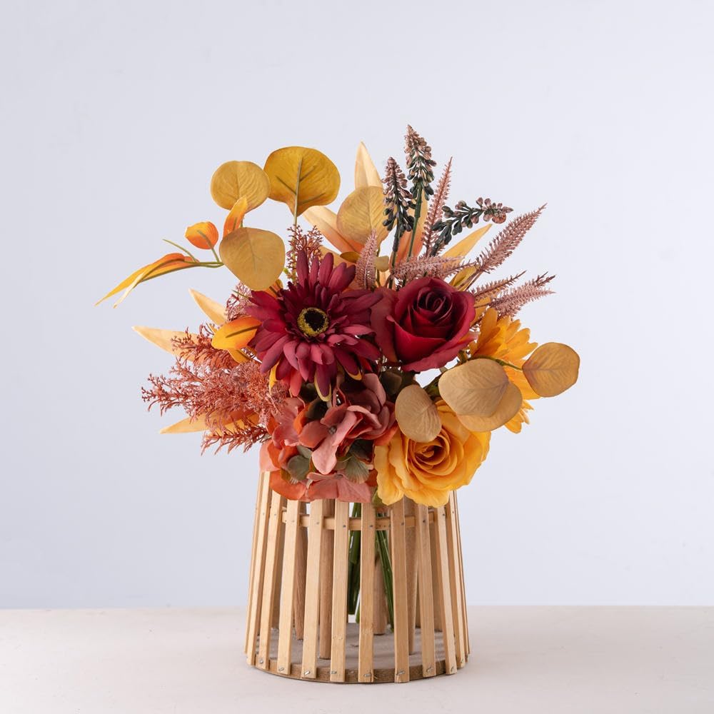 KIRIFLY Kunstblumen Künstliche Pflanzen Blumen Deko Seidenblumen Blumenarrangements Kernstück Hochzeit Blumenstrauß(Herbstrot)