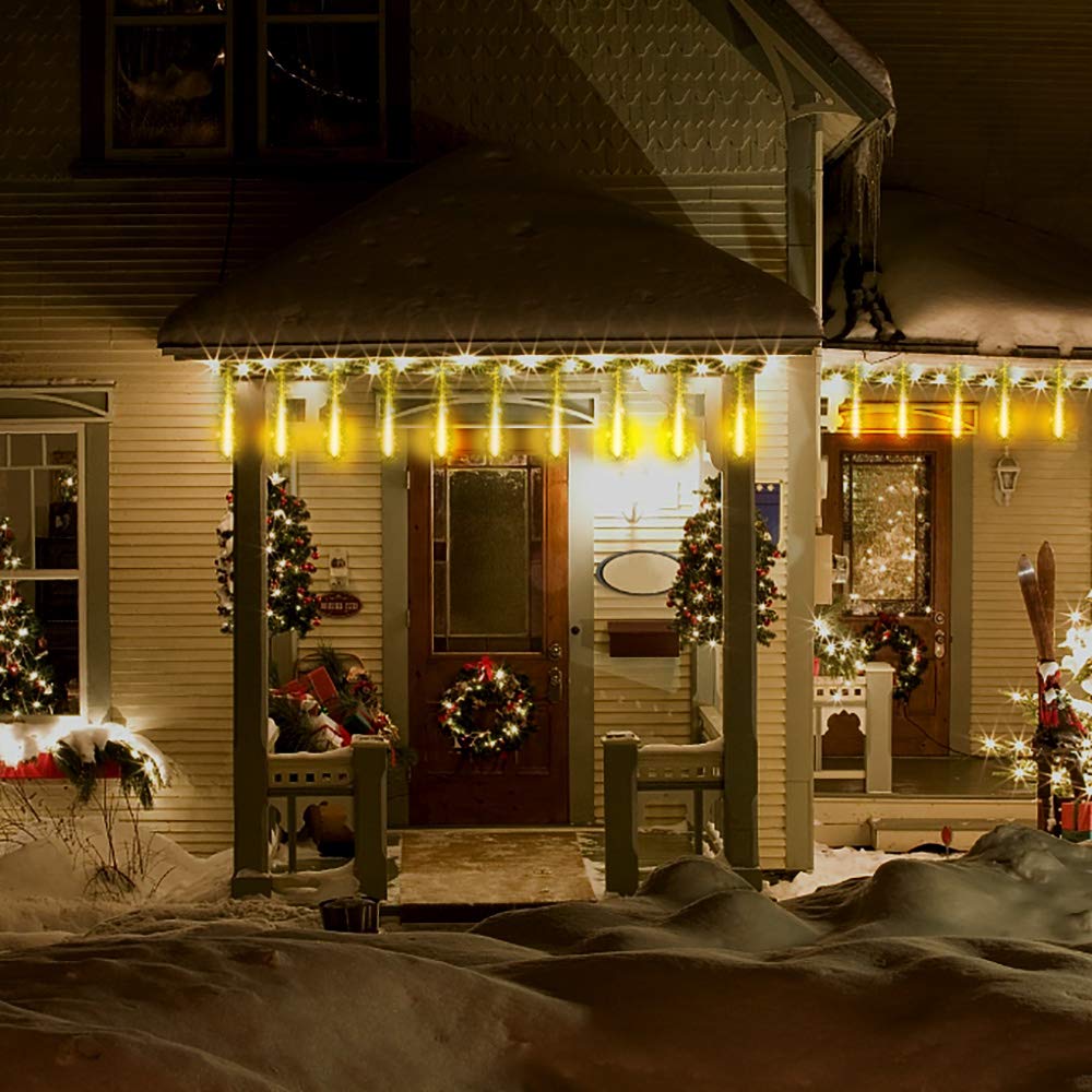 Kwaiffeo Weihnachtsdeko,10 Röhren LED Meteorschauer Lichterkette Außen, Wasserdichte Fallende Regen Lichter für Weihnachten Halloween Weihnachtsbaum Hochzeit Garten Fenster, Mehrfarbig
