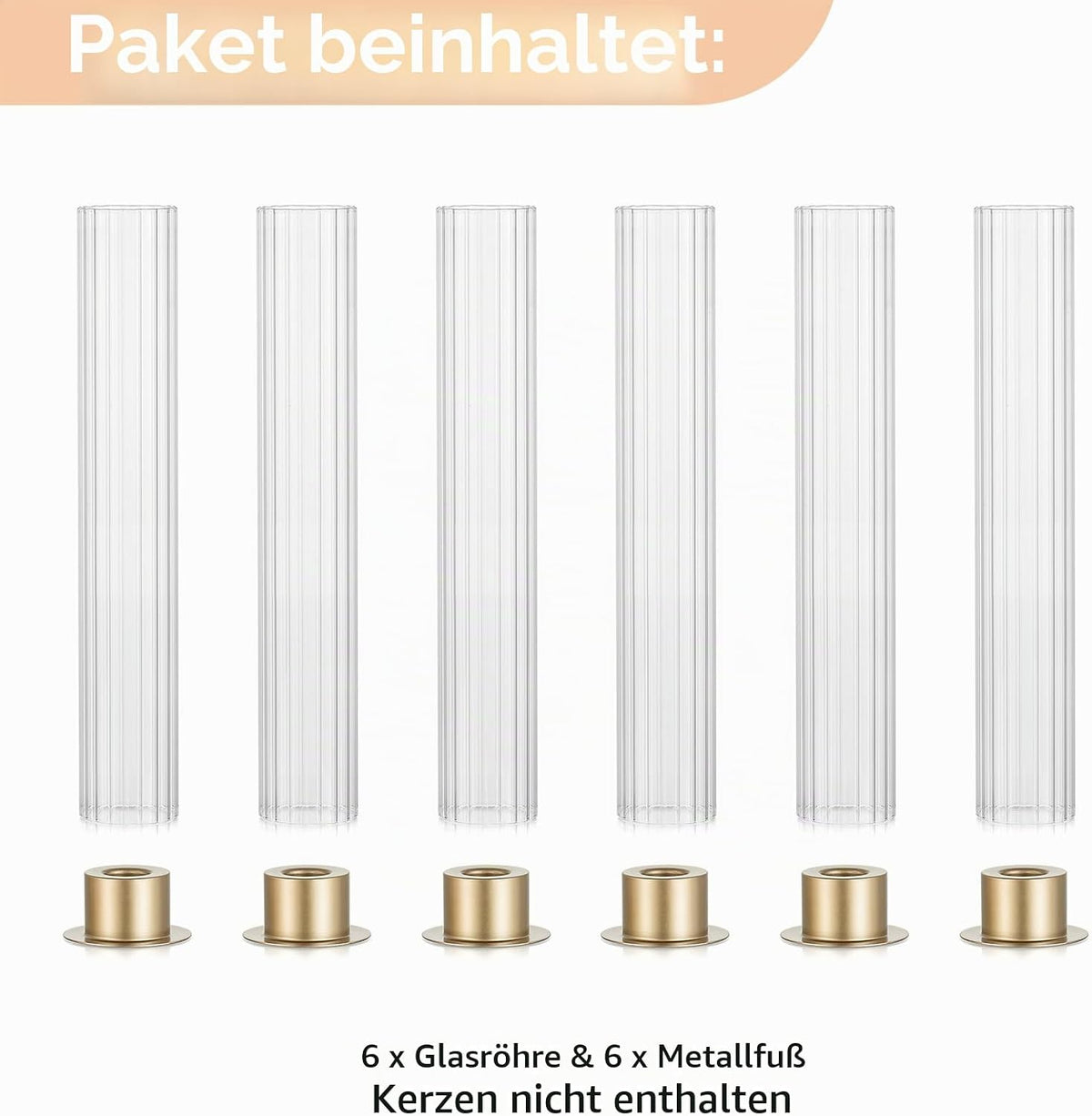 NUPTIO Kerzenständer Gold Glaszylinder für Kerzen Kerzenhalter Stabkerzen