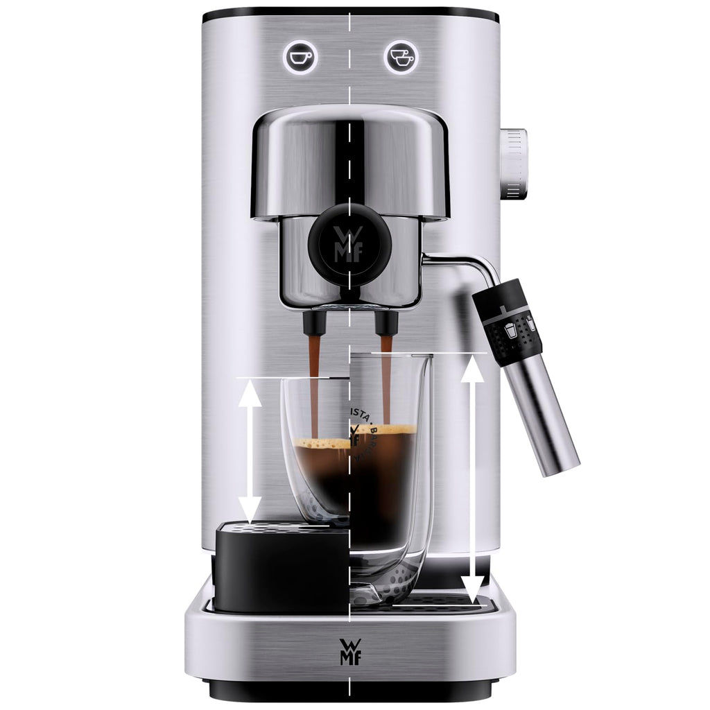 WMF Espresso Pro Siebträgermaschine, halbautomatische Espressomaschine mit Mahlwerk, 15 bar Druck, integrierte Waage, Doppel-Thermoblock Technologie, schnelles Erhitzen, Steingrau