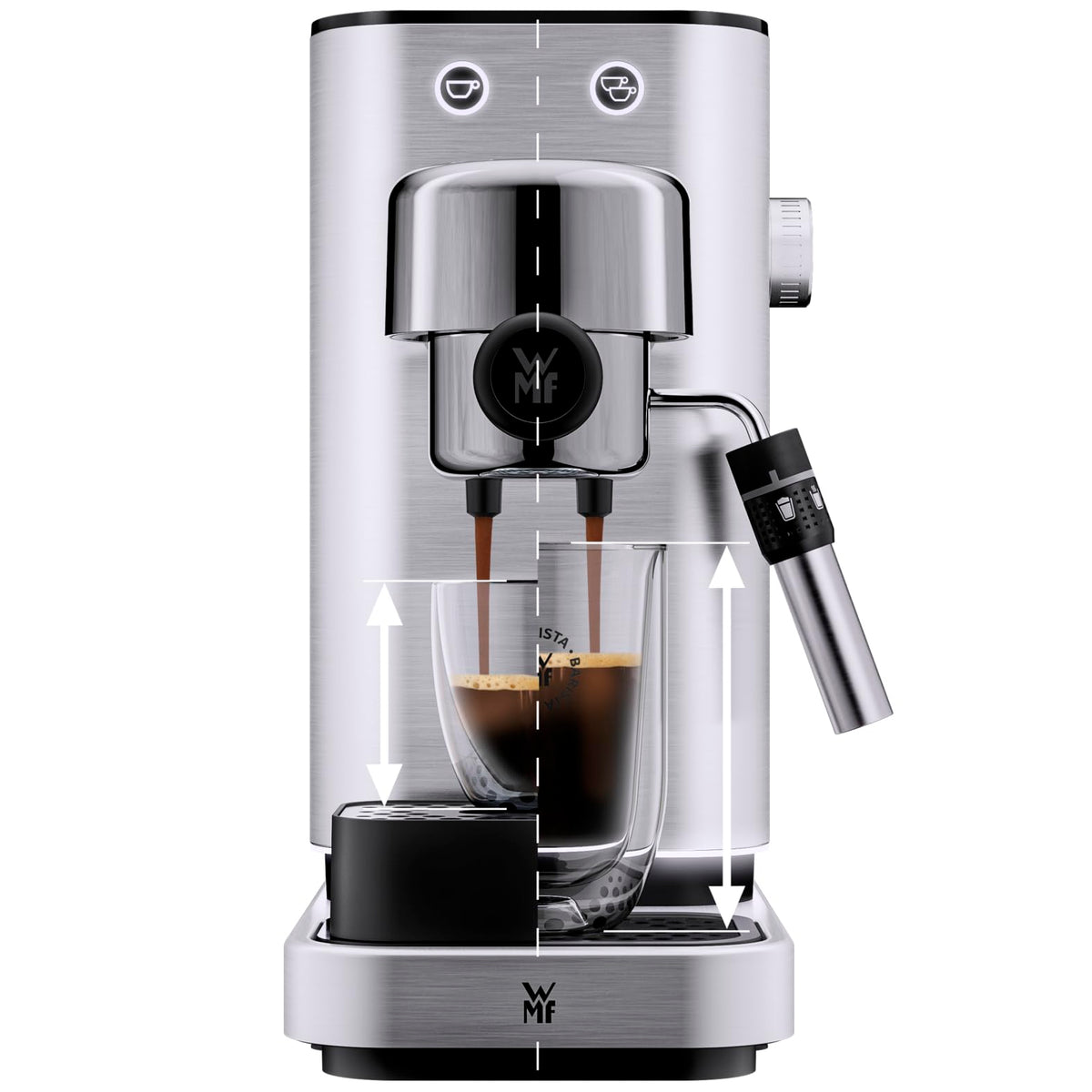 WMF Espresso Pro Siebträgermaschine, halbautomatische Espressomaschine mit Mahlwerk, 15 bar Druck, integrierte Waage, Doppel-Thermoblock Technologie, schnelles Erhitzen, Steingrau
