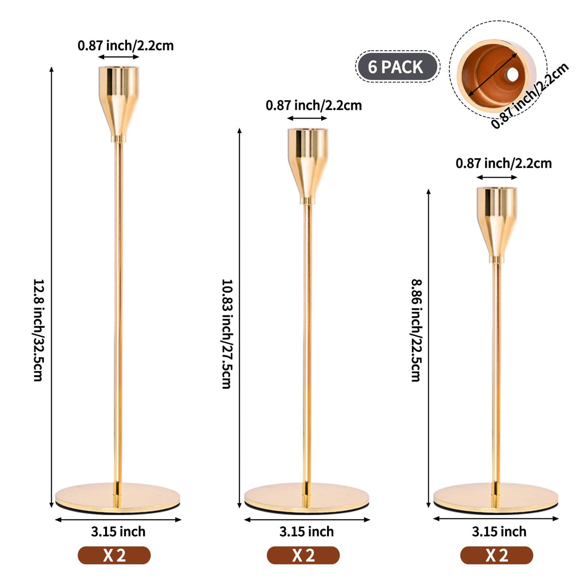 Pesonlook Set mit 24 Kerzenhaltern, Goldfarben, Konisch