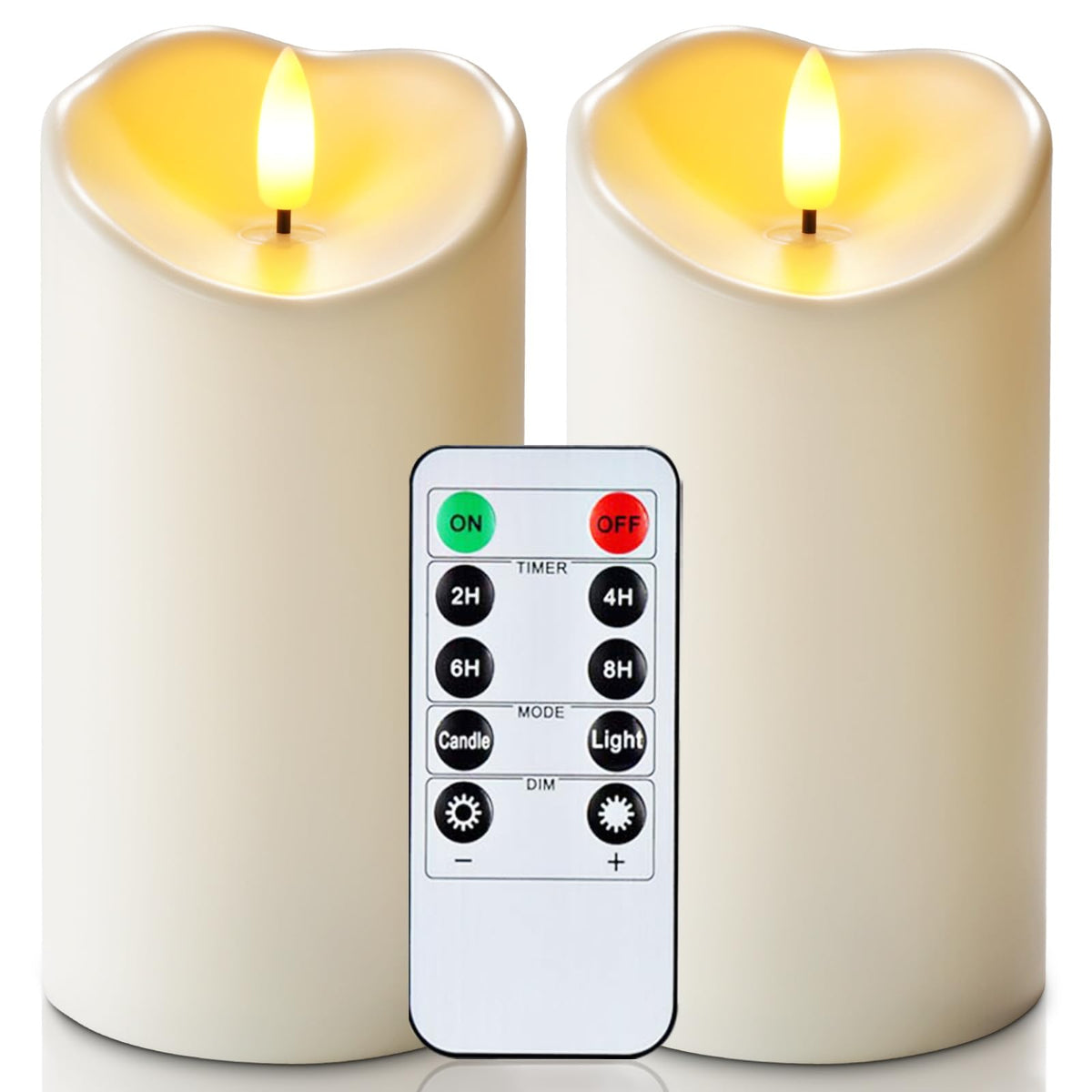 Homemory Wasserdicht Flackernden Flammenlose Kerzen, Outdoor-Batterie Betriebene LED-Säule Kerzen mit Fernbedienung Timer, Elektrische Gefälschte Kunststoff-Kerzen, Elfenbein, 3er-Set