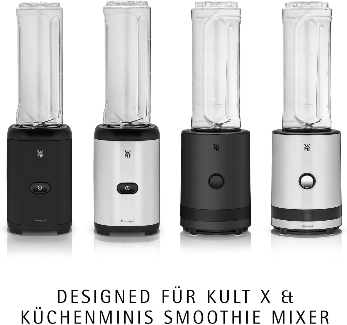 WMF Kult X Mix & Go – Smoothie Maker & Mixer, kompakter Standmixer 300 W mit 0,6 L Tritan-Flasche, 4 Edelstahlklingen, Sicherheitsabschaltung, Shake Mixer aus Cromargan Edelstahl, Deep Black
