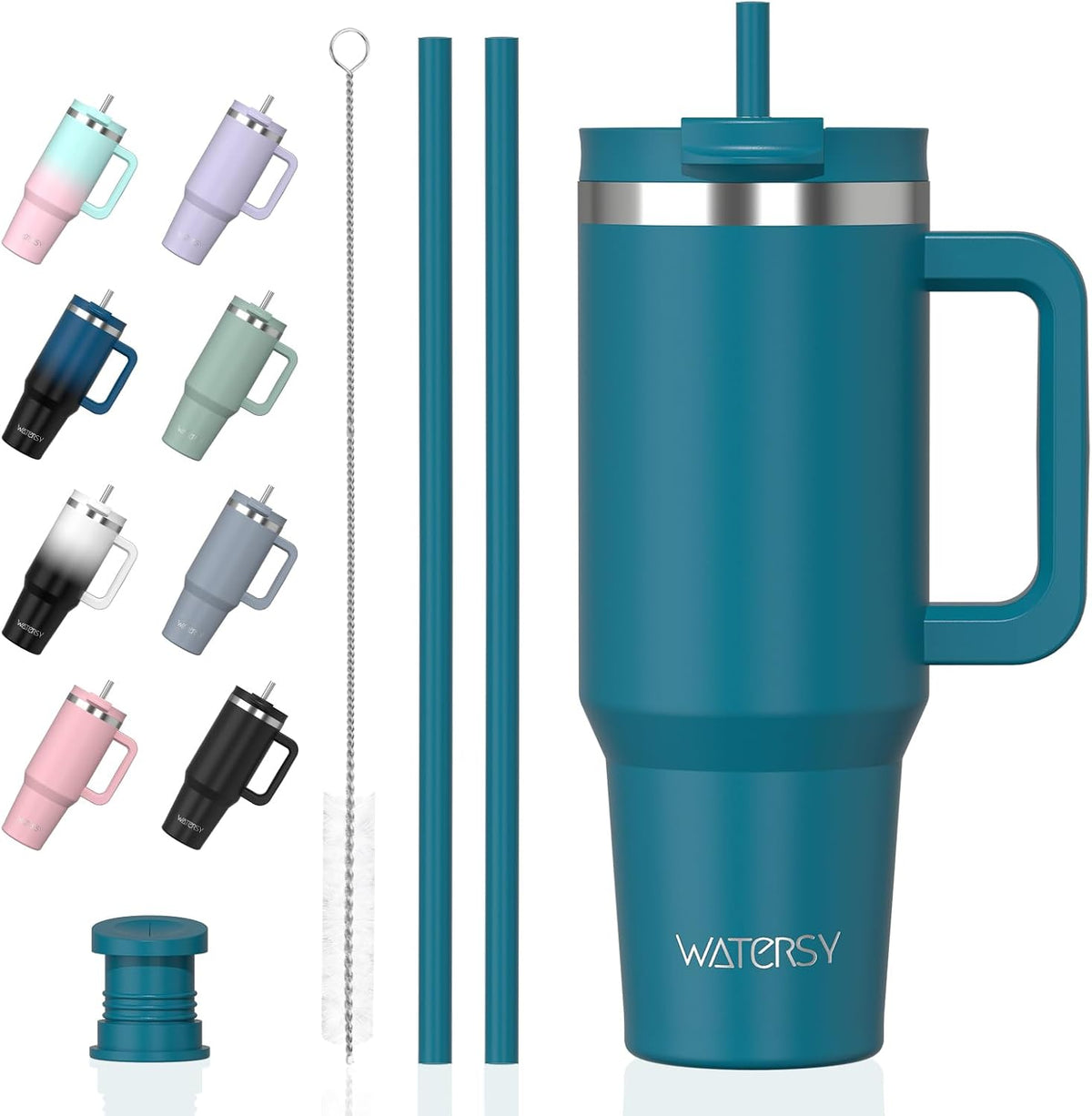 WATERSY 1.2L Thermobecher mit 2 Strohhalmen, Trinkbecher Auslaufsicherer Kaffeebecher To Go Vakuum-Isoliert mit BPA frei Schraubdeckel, Trinkflasche Kühlt 12 Stunden,Tiefseelndigo