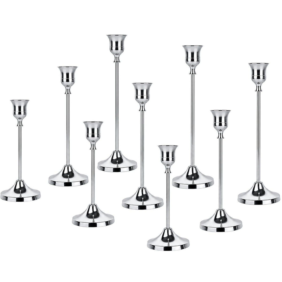 9 Stück Kerzenständer Set; Gold Kerzenständer aus Metall für Spitzkerzen, Vintage Kerzenhalter, Hohe & Kurze Candle Holders für Hochzeiten, Partys, Abendessen (Gold, 9 Stück)