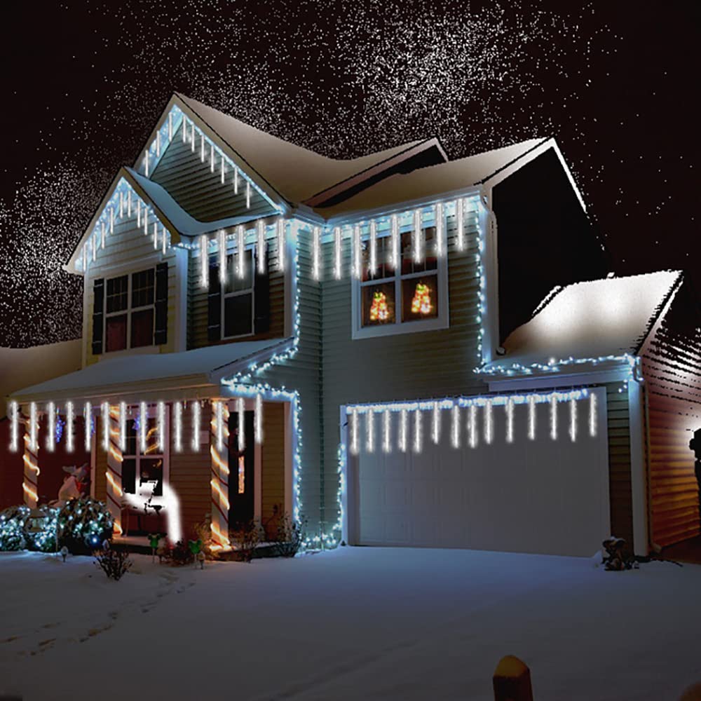 Kwaiffeo Weihnachtsdeko,10 Röhren LED Meteorschauer Lichterkette Außen, Wasserdichte Fallende Regen Lichter für Weihnachten Halloween Weihnachtsbaum Hochzeit Garten Fenster, Mehrfarbig
