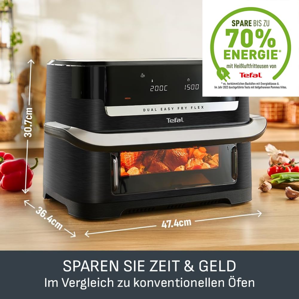Tefal Dual Easy Fry Heißluftfritteuse 8,3 L mit 2 Kammern