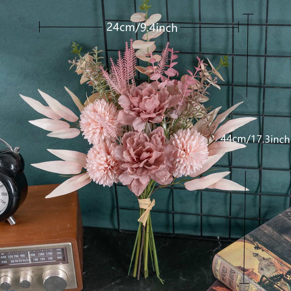 KIRIFLY Kunstblumen Künstliche Pflanzen Blumen Deko Seidenblumen Blumenarrangements Kernstück Hochzeit Blumenstrauß(Herbstrot)