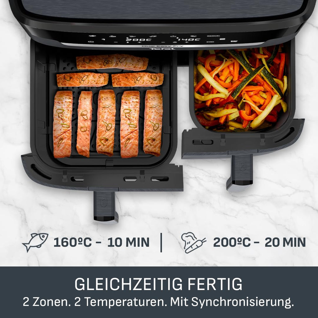Tefal Dual Easy Fry Heißluftfritteuse 8,3 L mit 2 Kammern