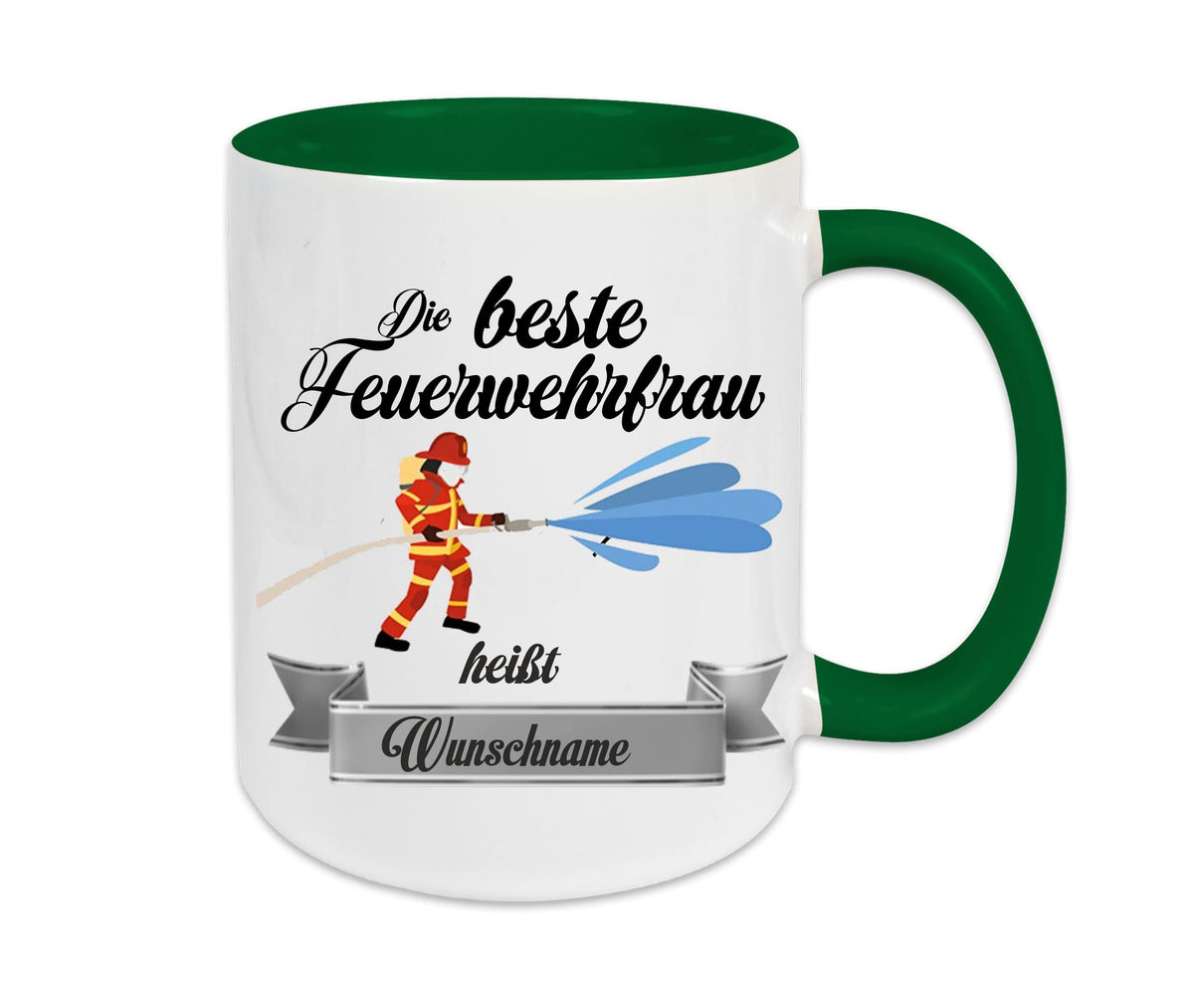Crealuxe Edelstahltasse mit Karabiner - Der Beste Feuerwehrmann heißt Wunschname - 330ml, Tasse personalisiert, Kaffeetasse, Bürotasse, Metalltasse mit Name