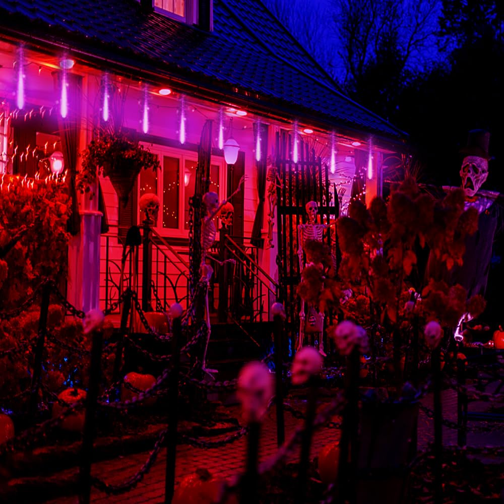 Kwaiffeo Weihnachtsdeko,10 Röhren LED Meteorschauer Lichterkette Außen, Wasserdichte Fallende Regen Lichter für Weihnachten Halloween Weihnachtsbaum Hochzeit Garten Fenster, Mehrfarbig
