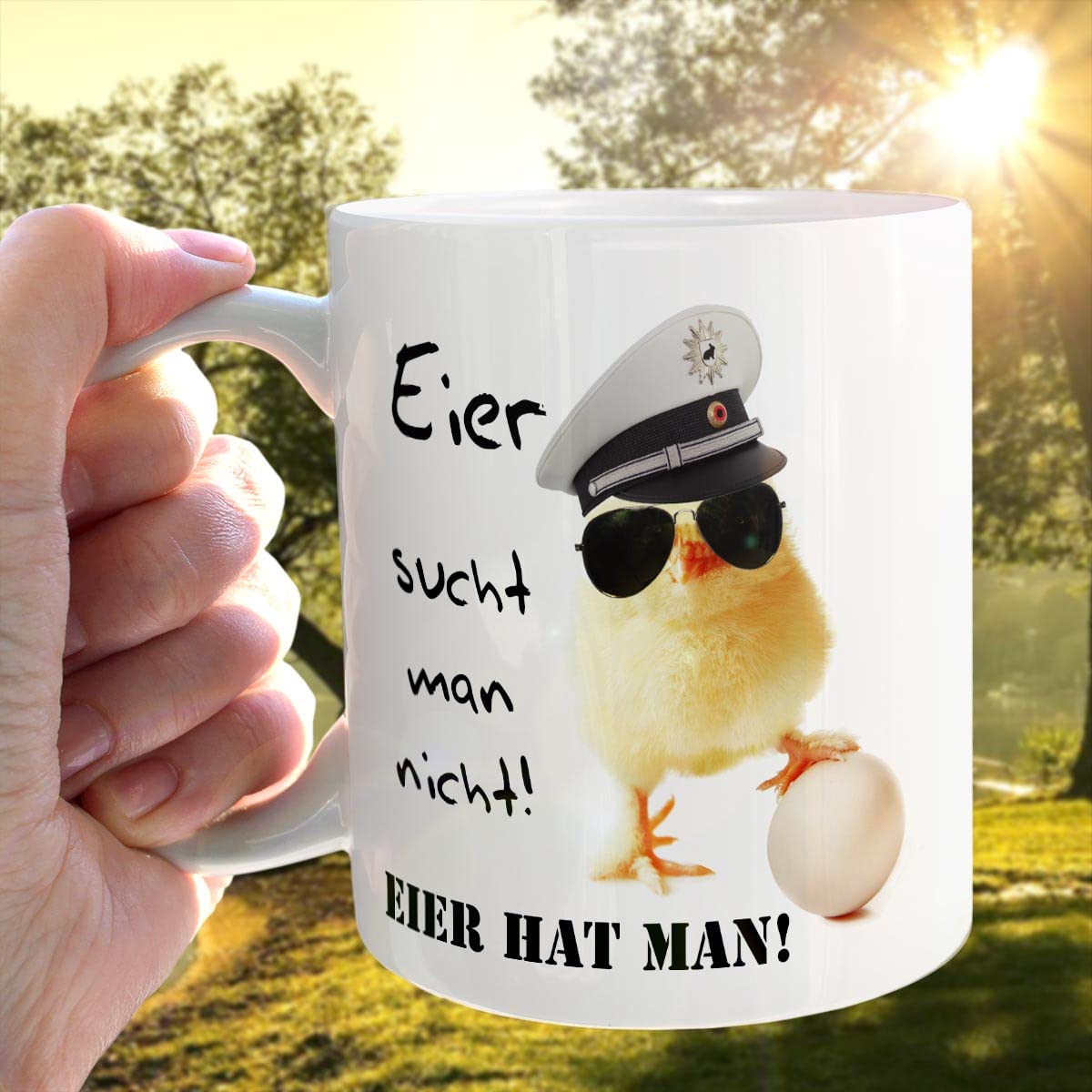 TRIOSK Tasse Feuerwehr Küken mit Spruch lustig Eier hat man Geschenk für Beruf Feuerwehrmänner Feuerwehrfrauen Männer Frauen Kollegen Ostern, Keramik 300ml