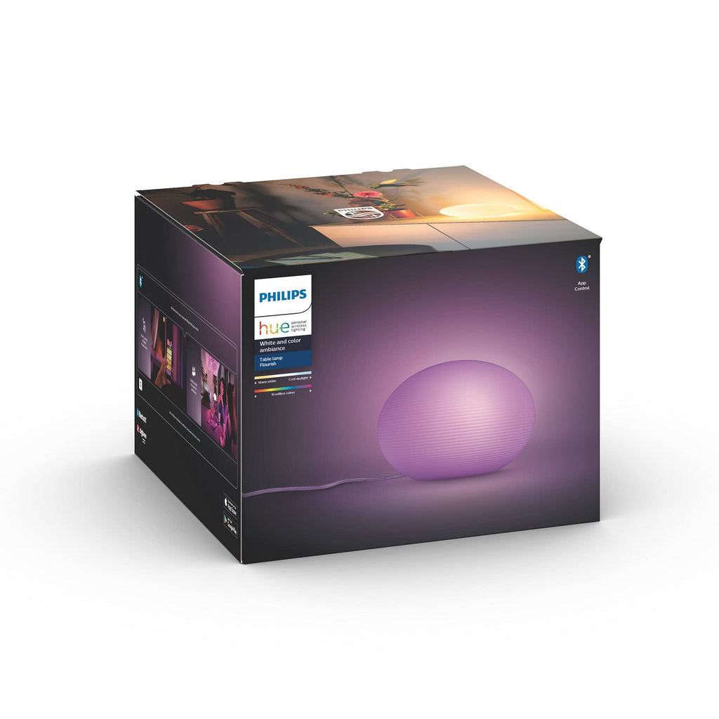 Philips Hue Flourish Tischleuchte, dimmbare LED Leuchte, weißes und farbiges Licht, 16 Millionen Farben, indirekte Beleuchtung über App steuerbar, kompatibel mit Alexa, Neue Generation