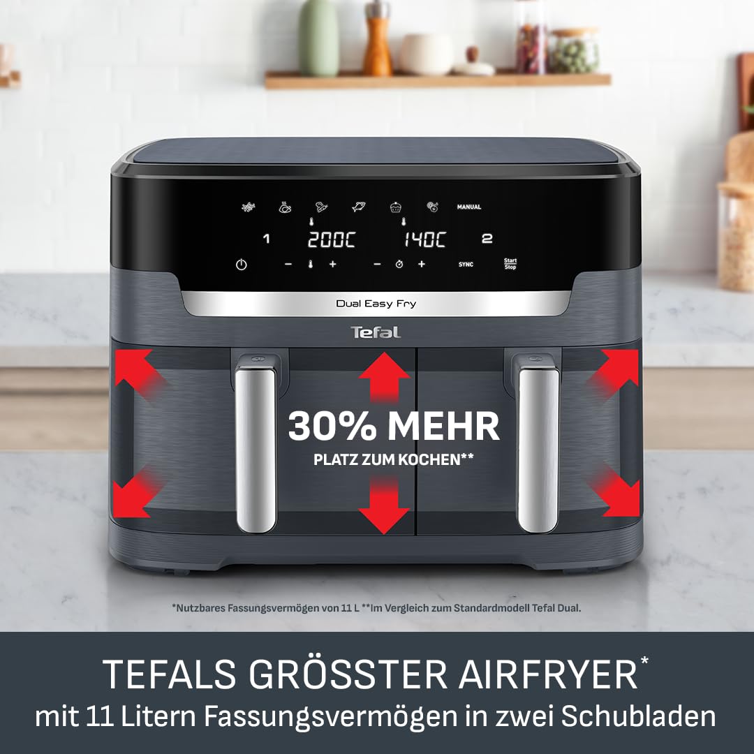 Tefal Dual Easy Fry Heißluftfritteuse 8,3 L mit 2 Kammern