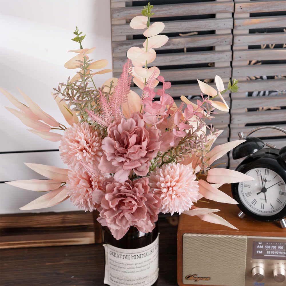 KIRIFLY Kunstblumen Künstliche Pflanzen Blumen Deko Seidenblumen Blumenarrangements Kernstück Hochzeit Blumenstrauß(Herbstrot)