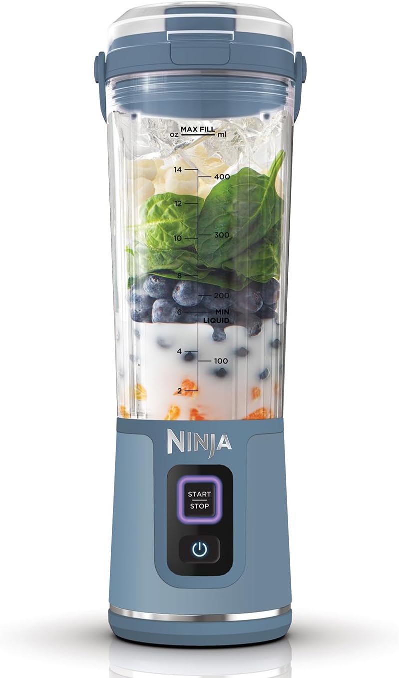 Ninja Blast Tragbarer Mixer / Blender / Smoothie Maker, 530ml Becher, Auslaufsicherer Deckel, Leistungsstarker Mini Standmixer, Kabellos & Wiederaufladbar, Zerkleinert Eis & Obst, Blau, BC151EUNV