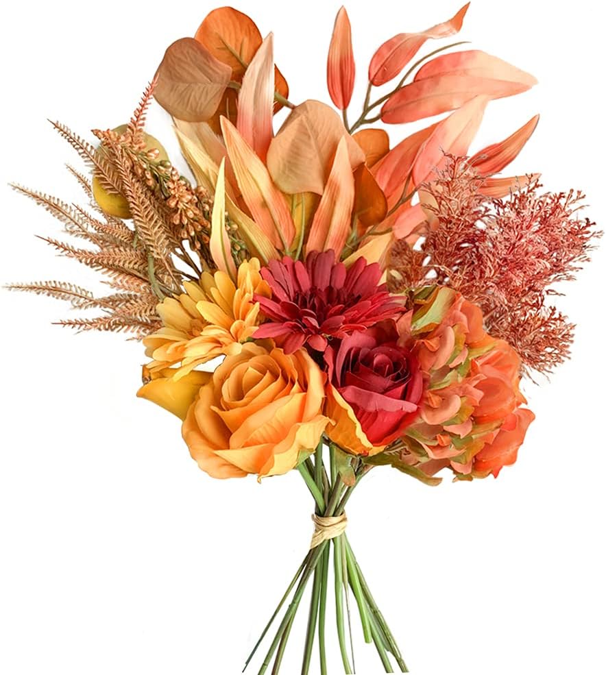 KIRIFLY Kunstblumen Künstliche Pflanzen Blumen Deko Seidenblumen Blumenarrangements Kernstück Hochzeit Blumenstrauß(Herbstrot)