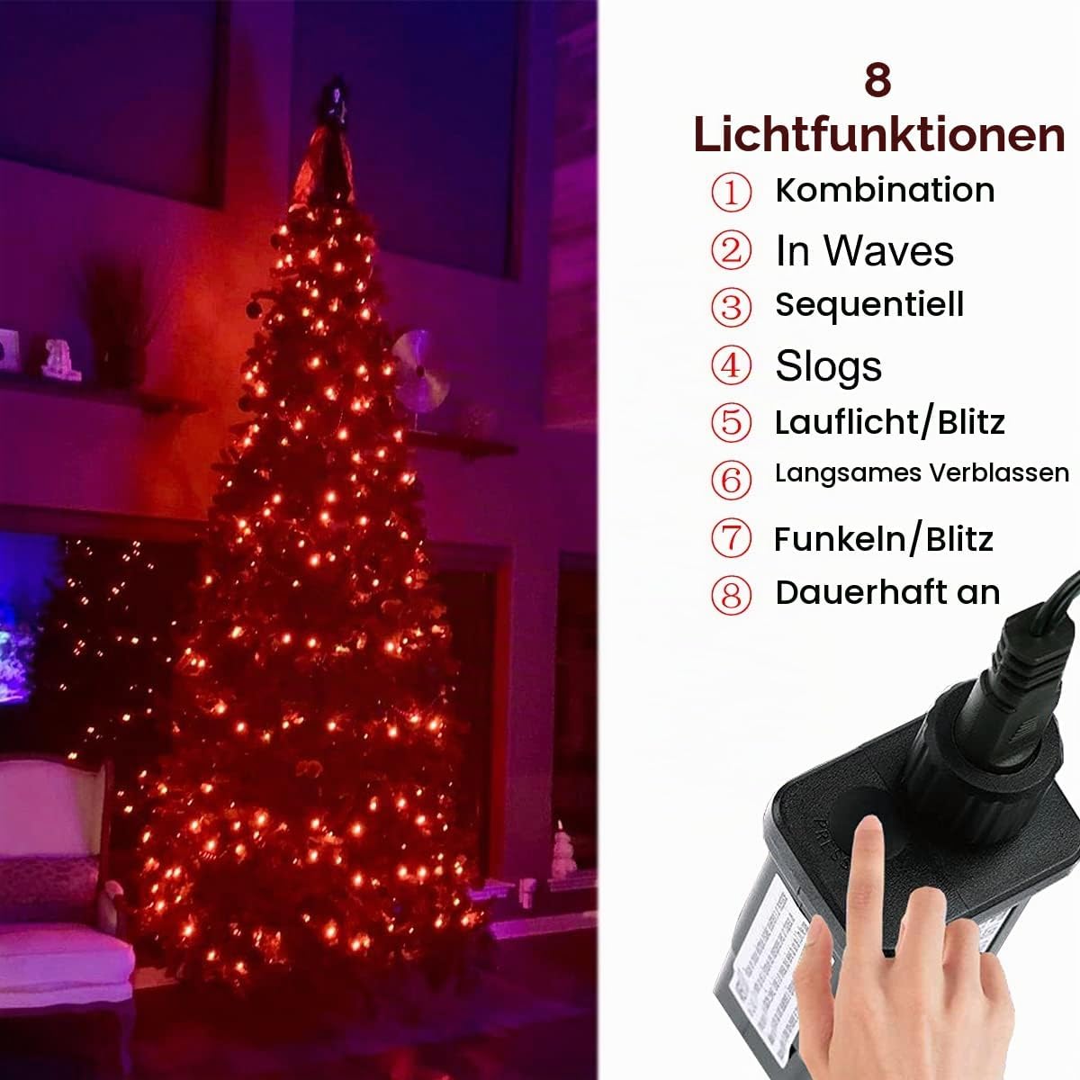 Halloween Lichterketten Orange - 15M/120 LEDs Herbst Ende zu Ende Erweiterbar Speicherfunktion 8 Modi Innen und Außen Wasserdicht Dekoration Weihnachtslicht für Partei Bäume Garten Hochzeit