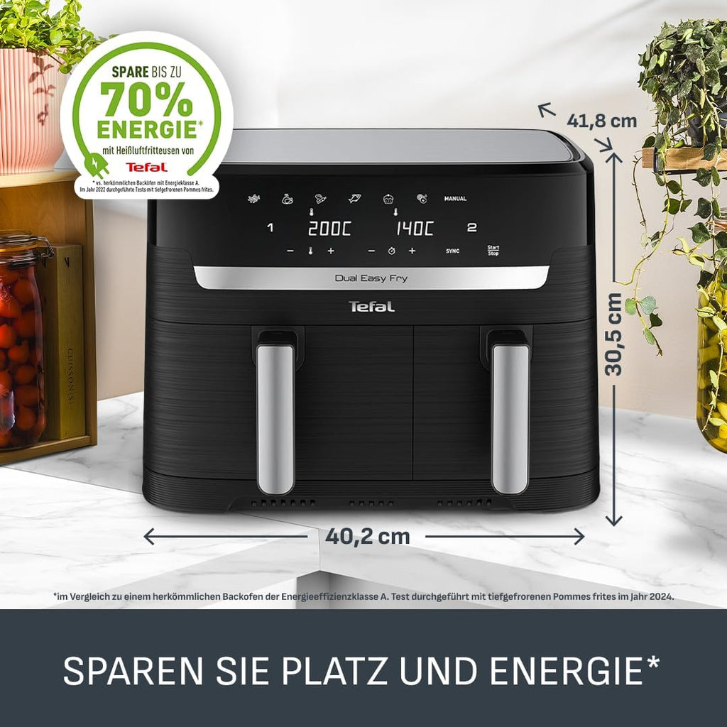 Tefal Dual Easy Fry Heißluftfritteuse 8,3 L mit 2 Kammern