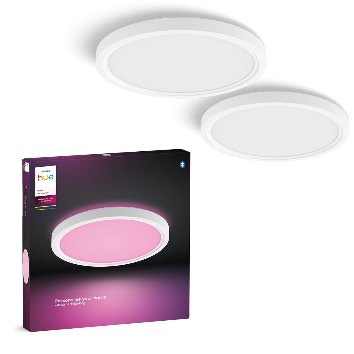 Philips Hue Devote Smart LED-Panel-Licht, weißes und farbiges Ambiente, rund 43 cm, 23 W, 2900 Lumen, weißer Rahmen für Innenbeleuchtung, Decke, Wohnzimmer, Küche, Flur
