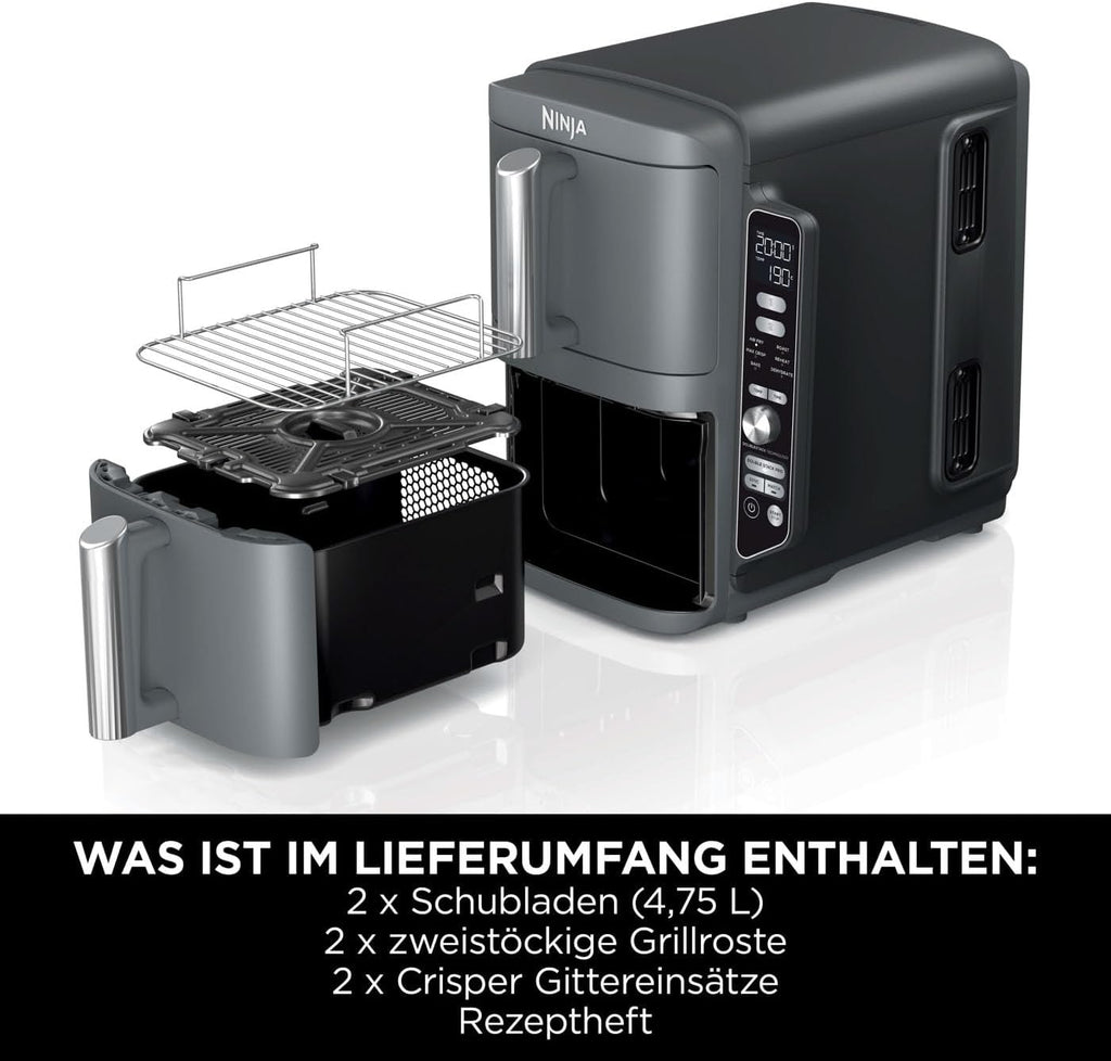 Ninja Double Stack XL Heißluftfritteuse, 9,5 L, 6 Kochfunktionen, Grau