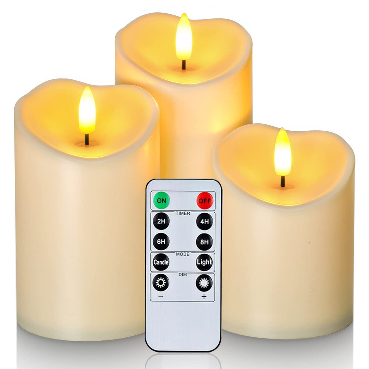 Homemory Wasserdicht Flackernden Flammenlose Kerzen, Outdoor-Batterie Betriebene LED-Säule Kerzen mit Fernbedienung Timer, Elektrische Gefälschte Kunststoff-Kerzen, Elfenbein, 3er-Set