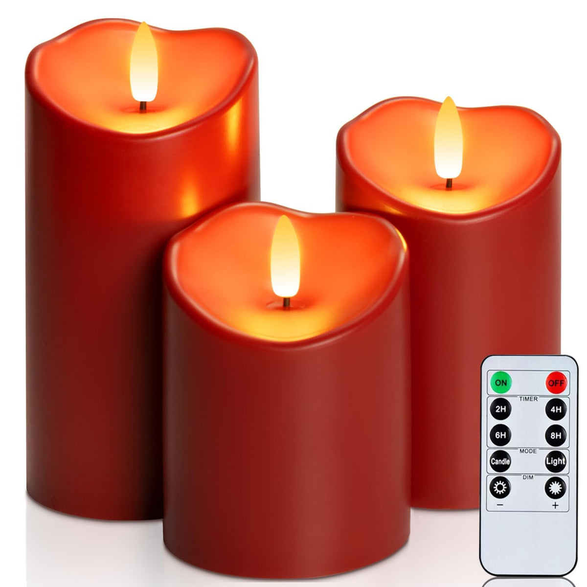 Homemory Wasserdicht Flackernden Flammenlose Kerzen, Outdoor-Batterie Betriebene LED-Säule Kerzen mit Fernbedienung Timer, Elektrische Gefälschte Kunststoff-Kerzen, Elfenbein, 3er-Set