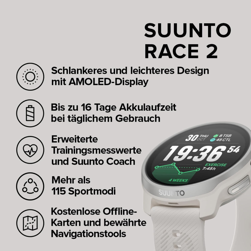 SUUNTO Race 2 GPS-Sportuhr, 1,5-Zoll-AMOLED-Display, 115+ Sportmodi