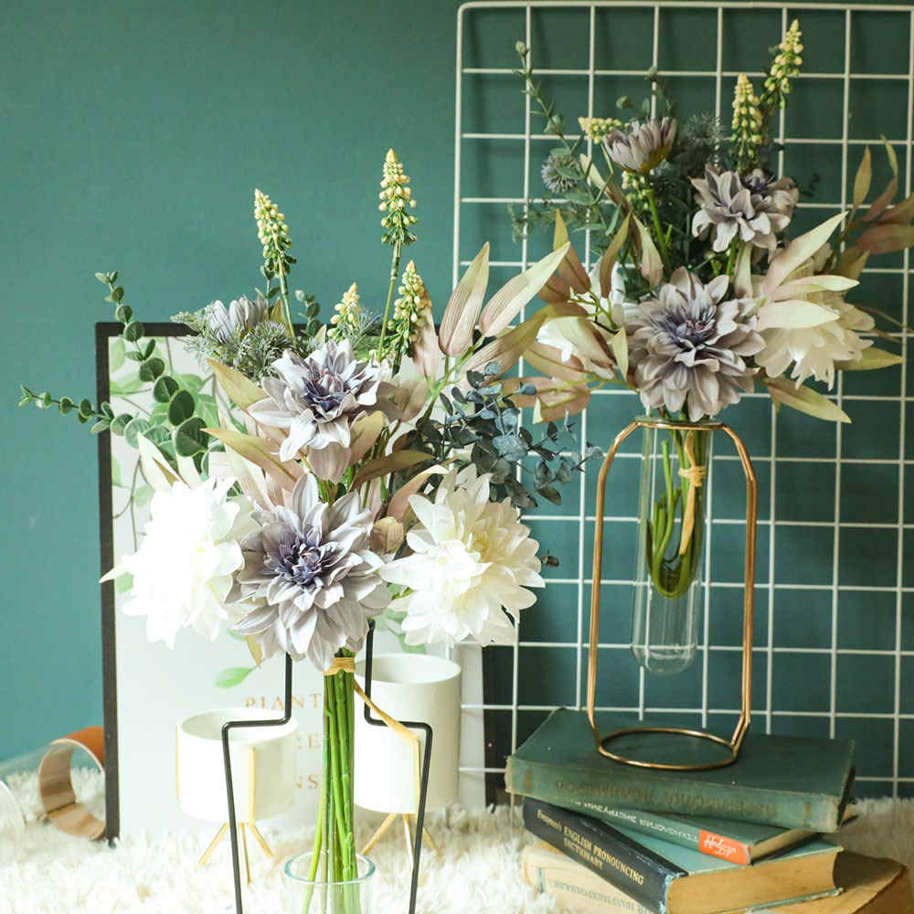 KIRIFLY Kunstblumen Künstliche Pflanzen Blumen Deko Seidenblumen Blumenarrangements Kernstück Hochzeit Blumenstrauß(Herbstrot)