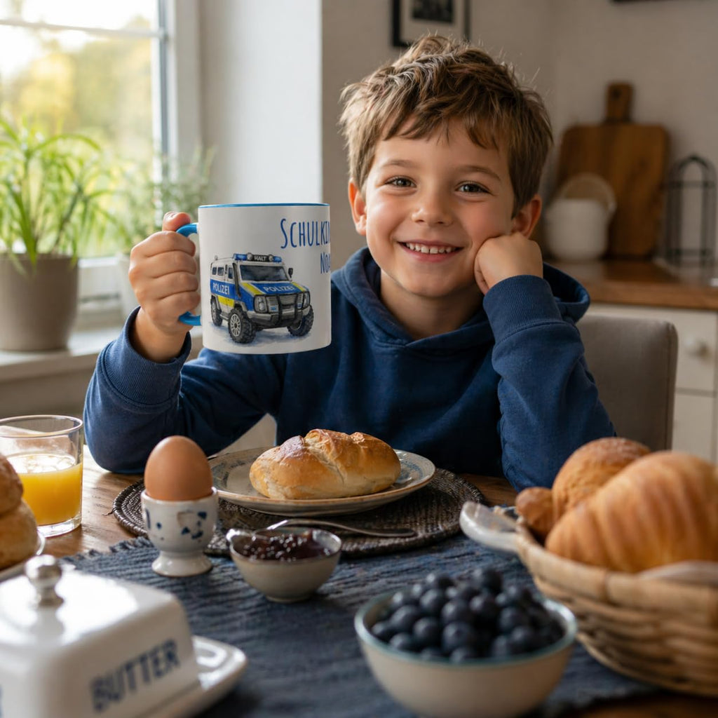 Namenstasse Personalisierte Einschulung Tasse Schulkind 2026 Polizei Motiv mit Wunschname 330ml Keramik spülmaschinenfest Geschenk Schultüte (Feuerwehr)