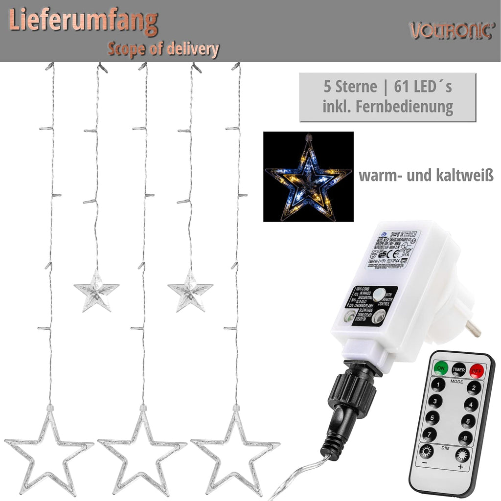 VOLTRONIC LED-Lichtvorhang, für den Innen- und Außenbereich, IP44, Modell und Farbe nach Wahl, Fernsteuerung