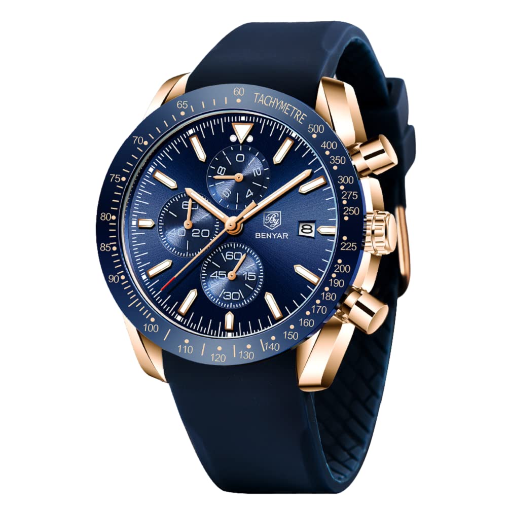 BENYAR Uhren Herren Analog Quarz Chronograph Herrenuhren Wasserdicht Datum Lederband Armbanduhr Lässig Business-Kleid fur Männer Klassische Elegantes Geschenk
