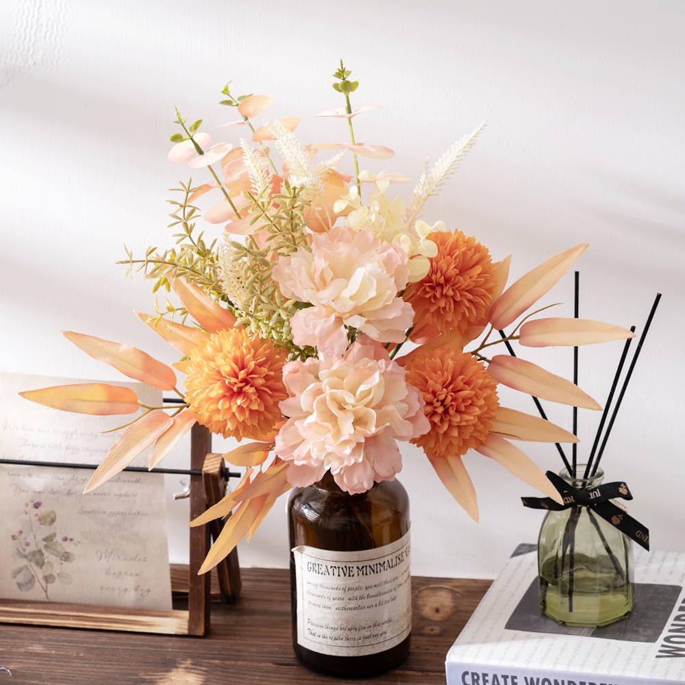 KIRIFLY Kunstblumen Künstliche Pflanzen Blumen Deko Seidenblumen Blumenarrangements Kernstück Hochzeit Blumenstrauß(Herbstrot)