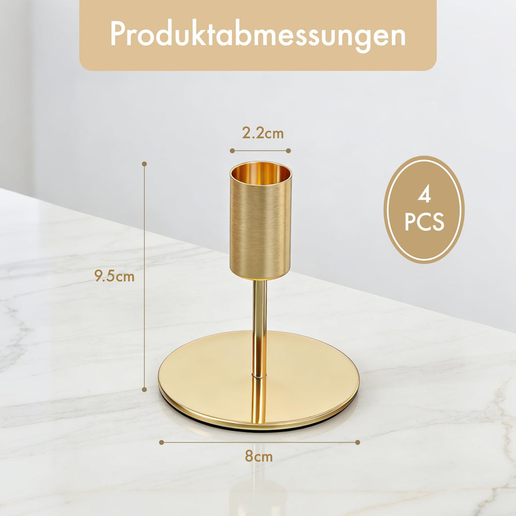 ALULU 8 Stück goldene Kerzenständer aus Metall für Stabkerzen Ø 2,2 cm