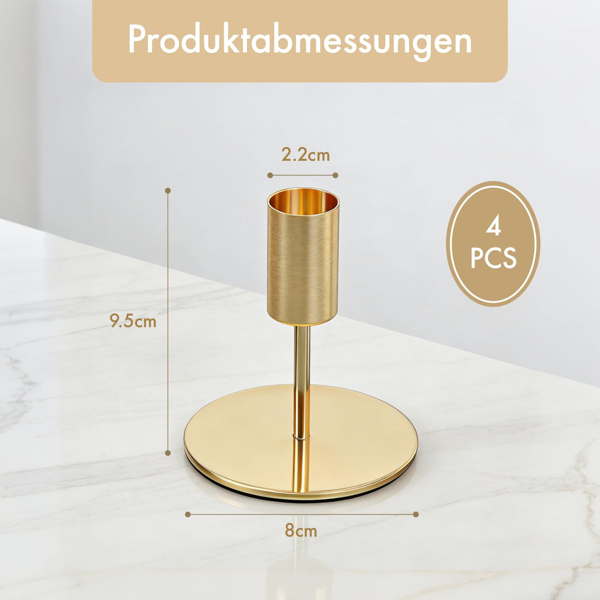 ALULU 8 Stück goldene Kerzenständer aus Metall für Stabkerzen Ø 2,2 cm