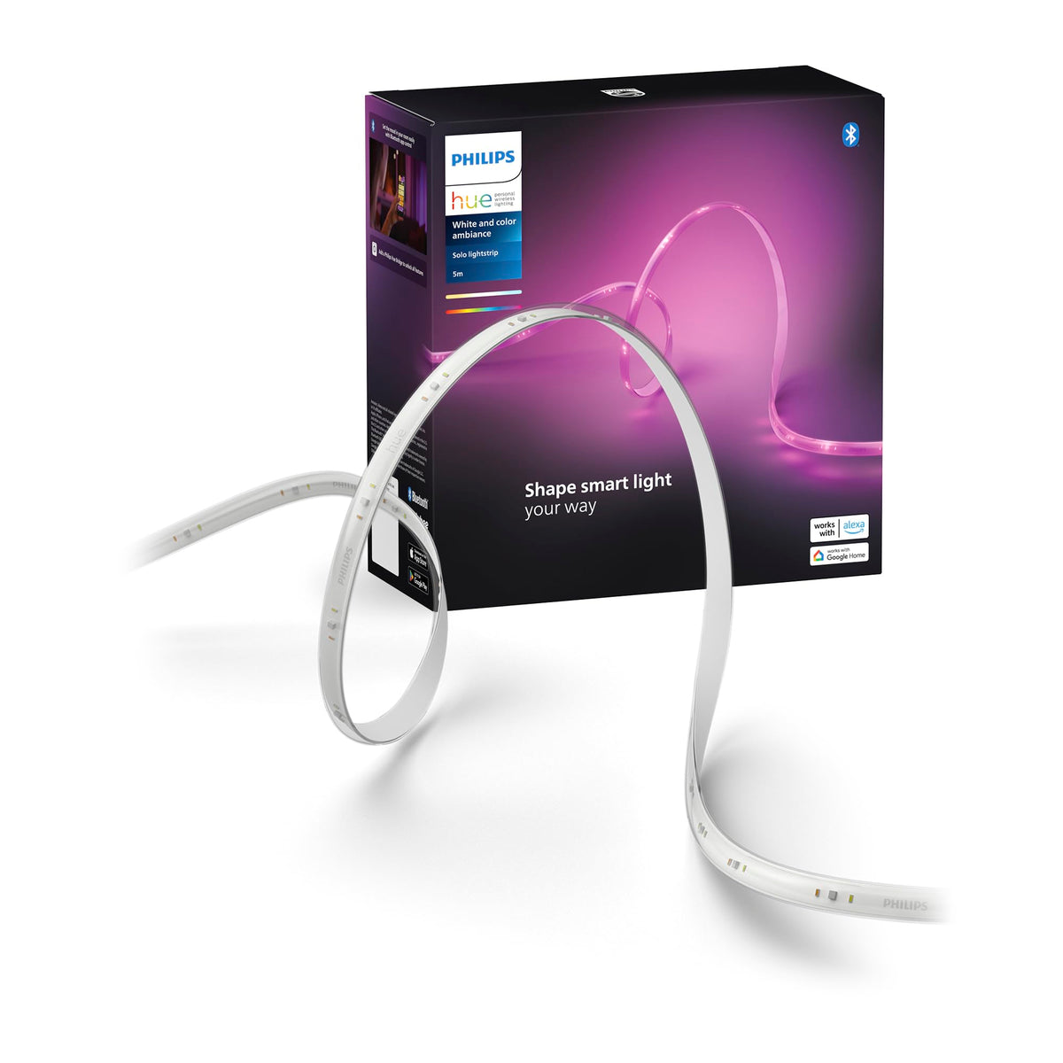 Philips Hue Indoor 10m Smart LED Solo Lightstrip Basis-Set, 1er-Pack, indirekte Beleuchtung mit der Hue App steuerbar, LED Streifen funktioniert mit Alexa, Google Assistant und Apple HomeKit