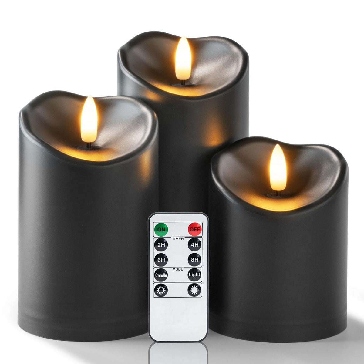 Homemory Wasserdicht Flackernden Flammenlose Kerzen, Outdoor-Batterie Betriebene LED-Säule Kerzen mit Fernbedienung Timer, Elektrische Gefälschte Kunststoff-Kerzen, Elfenbein, 3er-Set