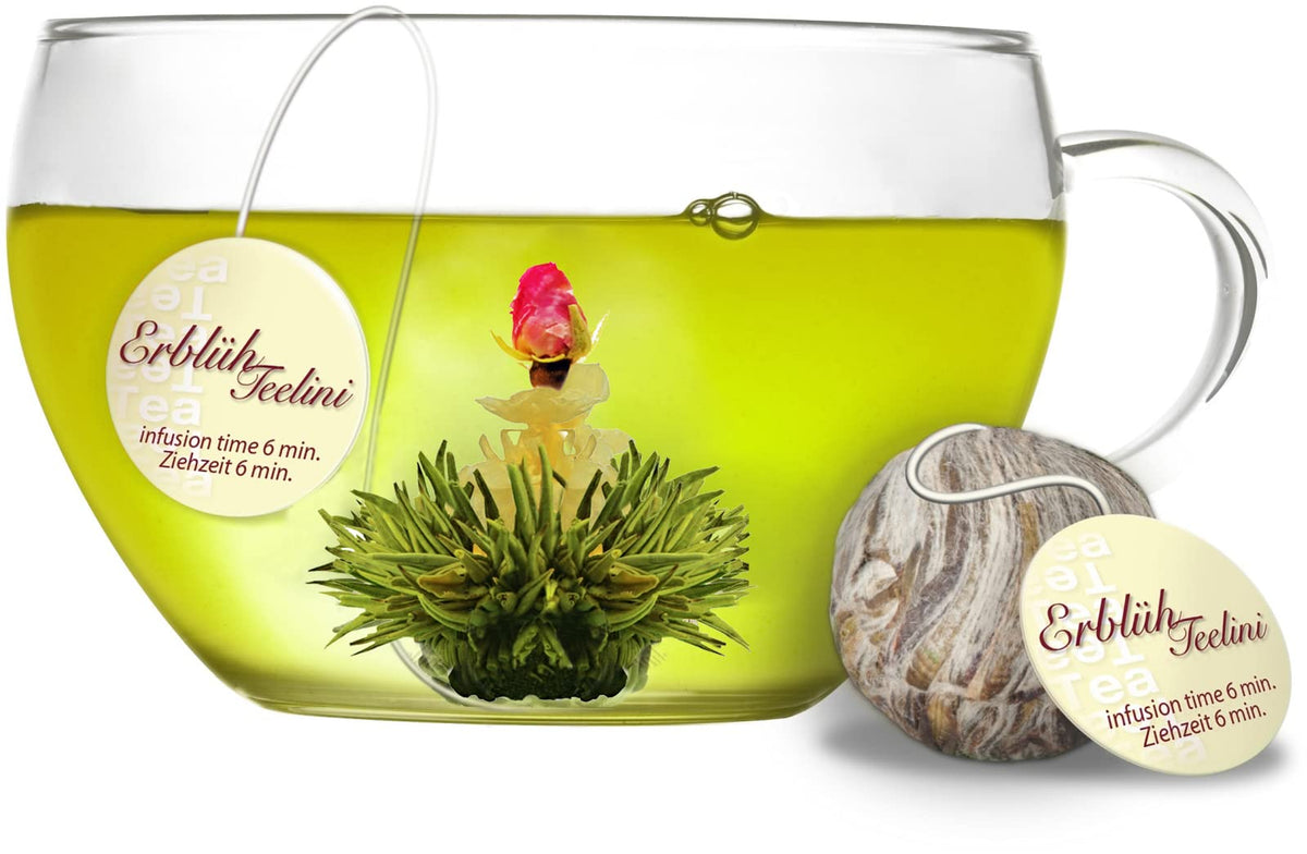 Creano 6 Teeblumen Geschenkbox weißer, schwarzer & grüner Tee in edler Magnetbox mit Silberprägung - 6 verschiedene Sorten - Geschenk zu Weihnachten
