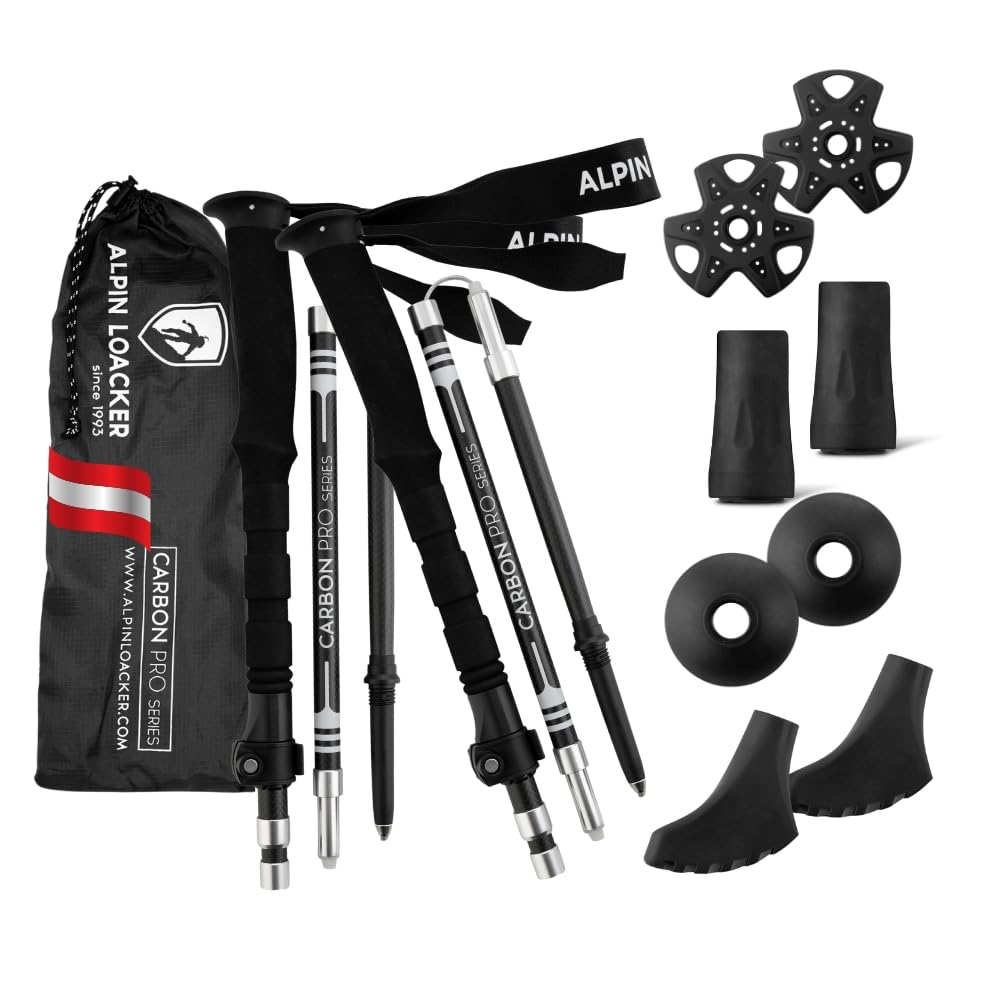 ALPIN LOACKER Wanderstöcke faltbar Carbon oder Aluminium mit Korkgriff I Nordic Walking Stöcke Damen & Herren I Leichte Faltbare Trekkingstöcke Teleskop für Bergsport