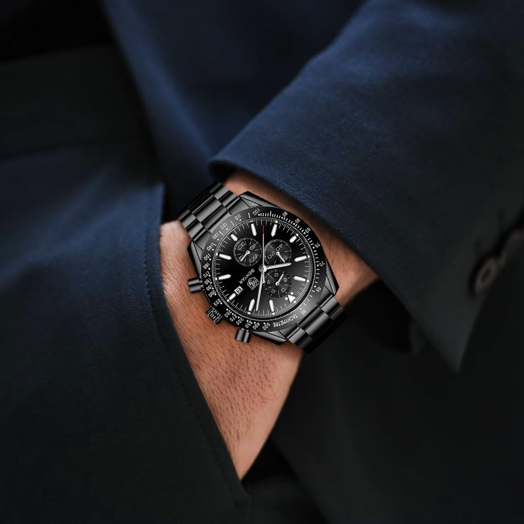 BENYAR Uhren Herren Analog Quarz Chronograph Herrenuhren Wasserdicht Datum Lederband Armbanduhr Lässig Business-Kleid fur Männer Klassische Elegantes Geschenk