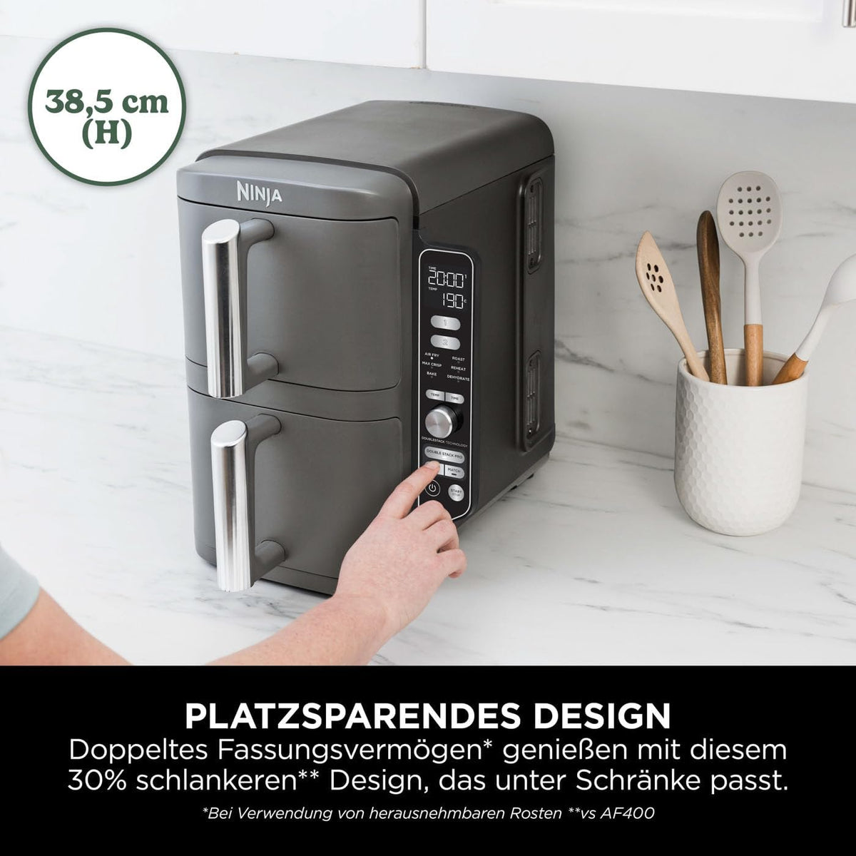 Ninja Double Stack XL Heißluftfritteuse, 9,5 L, 6 Kochfunktionen, Grau