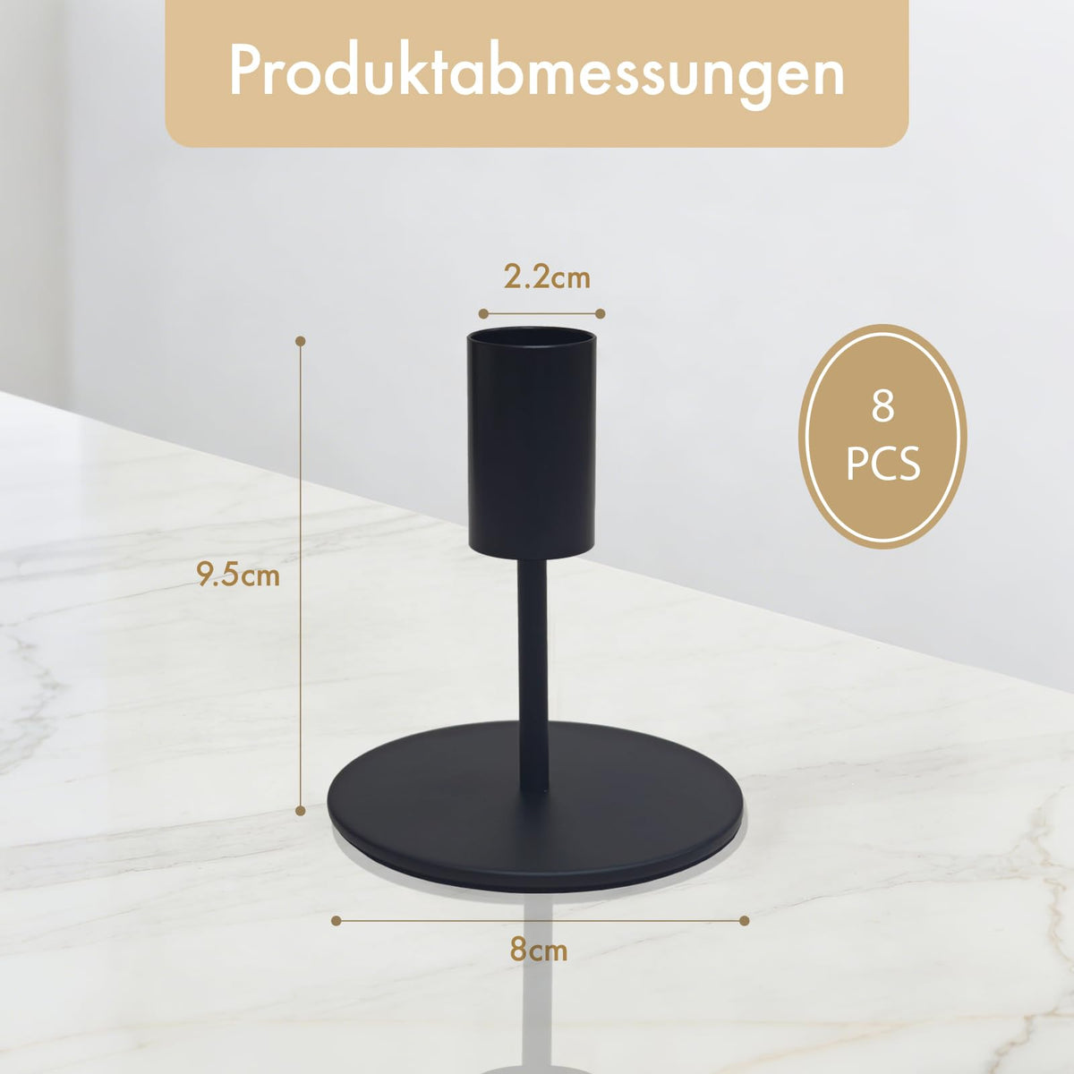 ALULU 8 Stück goldene Kerzenständer aus Metall für Stabkerzen Ø 2,2 cm
